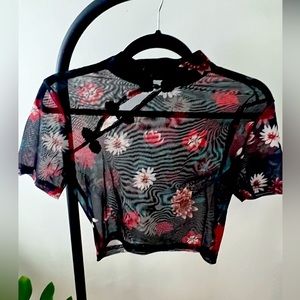 Floral mesh crop top Asian inspired
